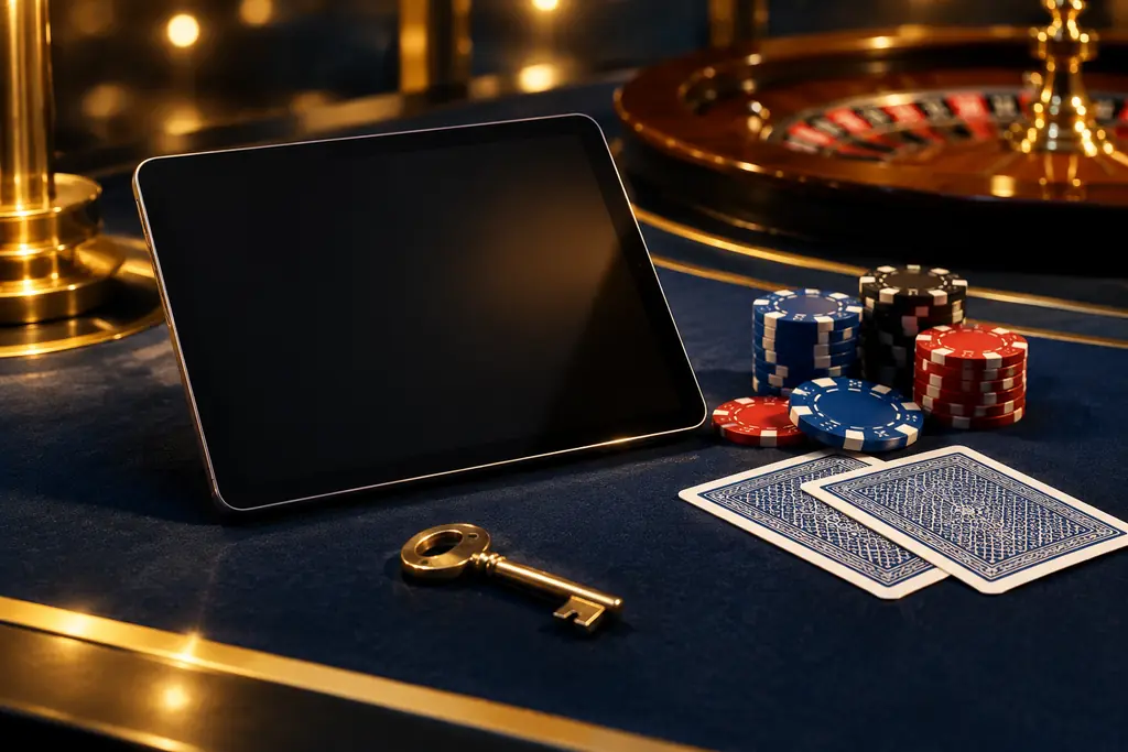 Layar perangkat netral dan kunci di samping chip kasino
