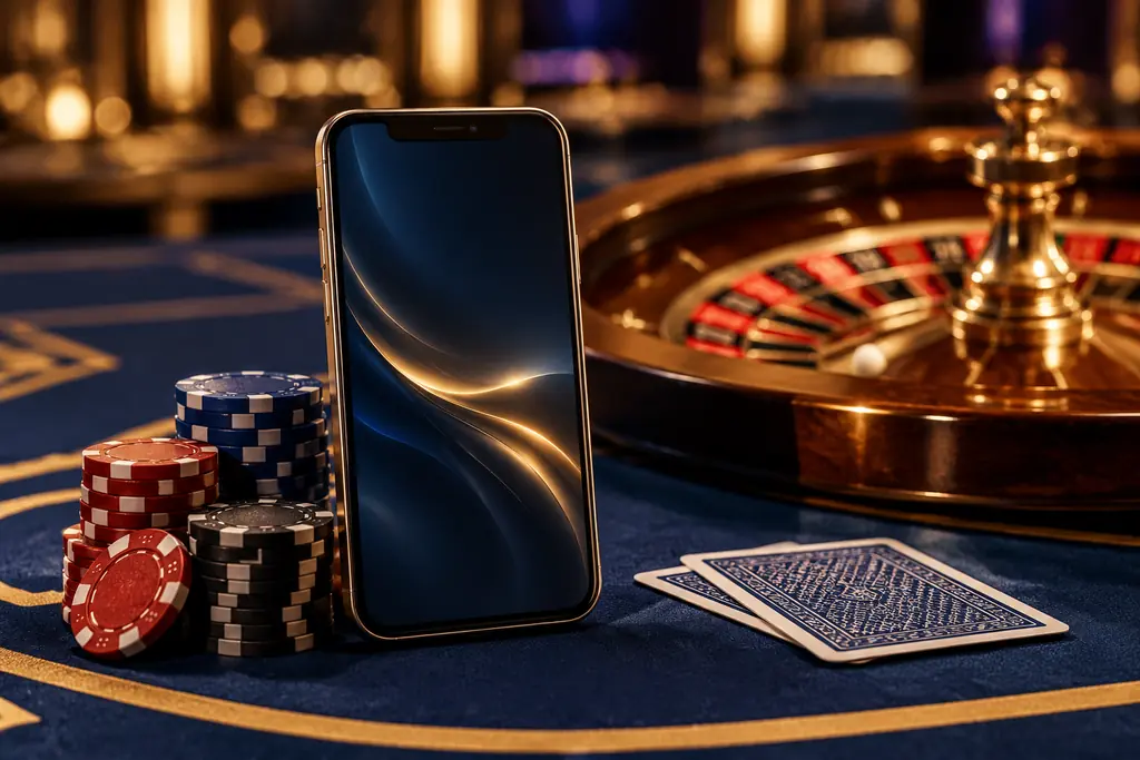 Ponsel di dekat kartu dan chip kasino